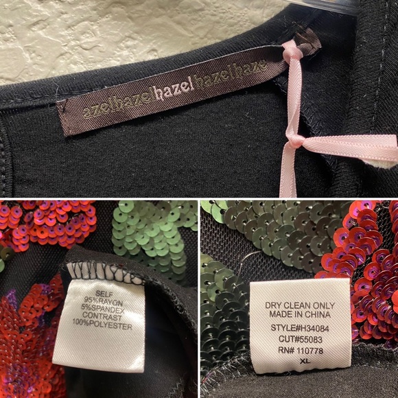 AZEL HAZEL HAZE Floral Sequins Festive Long Sleeve Scoop Neck Blouse Top XL - Picture 3 of 6